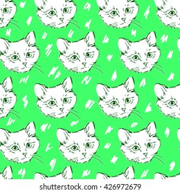 cats kittens cute sketch vector illustration seamless