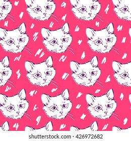 cats kittens cute sketch vector illustration seamless
