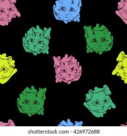 cats kittens cute sketch vector illustration seamless