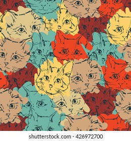 cats kittens cute sketch vector illustration seamless