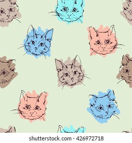 cats kittens cute sketch vector illustration seamless