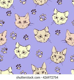 cats kittens cute sketch vector illustration seamless