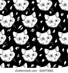 cats kittens cute sketch vector illustration seamless