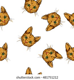 cats kittens cute sketch vector illustration seamless