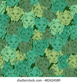 cats kittens cute sketch vector illustration seamless
