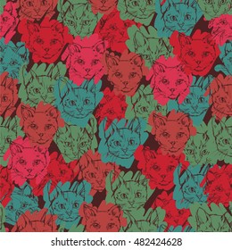 cats kittens cute sketch vector illustration seamless