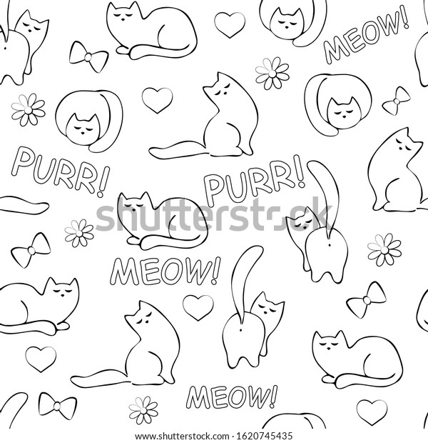 Cats Kittens Silhouettes Bows Hearts Flowers Stock Vector (Royalty Free ...