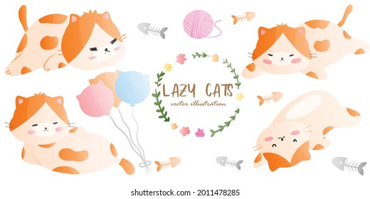 Cats Kitty Vector Illustration. Cute Lazy cats.
