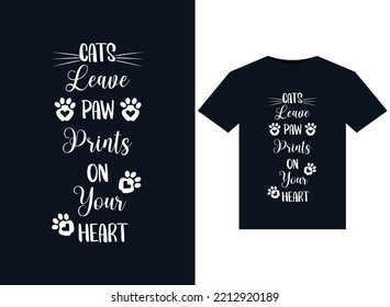 Cats Leave Paw Prints on your illustrations for print-ready T-Shirts design