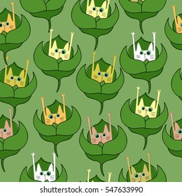cats in the leaves. seamless pattern