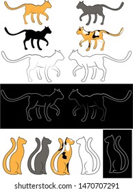 cats line art vector design, image of a cats design on a white and black background. Linear design. Cats, vector illustration