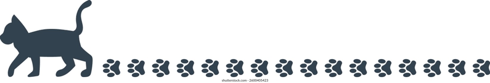 Cat's line silhouette of walking with footprints