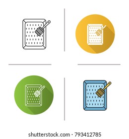 Cat's litter box icon. Flat design, linear and color styles. Pet toilet. Isolated vector illustrations