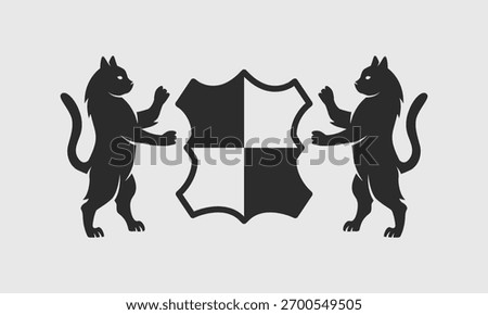 Cats logo. Heraldic, Crest, Coat of Arms template with rampant cats. Vector illustration