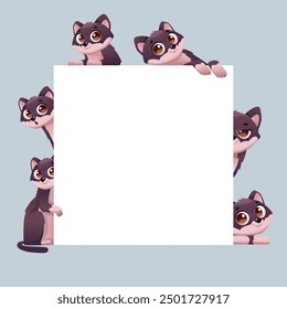 cats look out. empty banner with funny cats around vector template for place for personal text