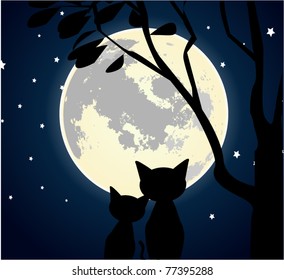 Cats looking at the moon illustration