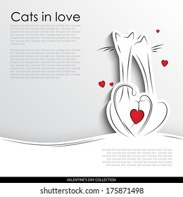 Cats in love abstract silhouette on white paper background. Valentine's day vector collection.