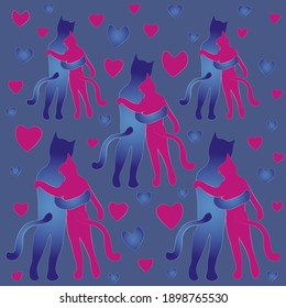 Cats in love cuddle. Valentine day background, template, gift wrap