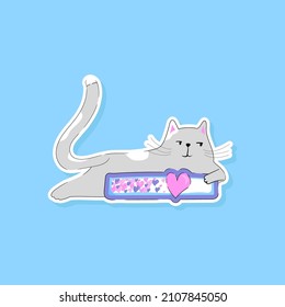Cats with love download. Cute cat for Valentine's day. Draw vector illustration design banner funny cat.Doodle cartoon style.