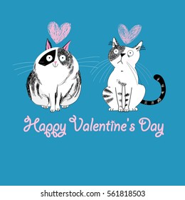 Cats love the graphic on a blue background with hearts