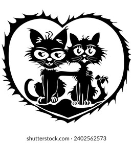 Katzen in Liebe, handgezeichnete Vektorgrafik
