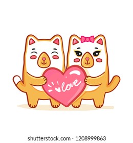 
Cats in love with heart in vector