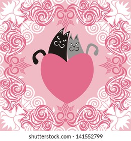 Cats love heart vector illustration