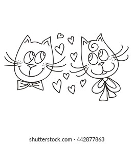 Cats love hearts. Valentines day card. Vector illustration.