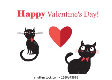 Cats in love for the holiday of all Lovers on a white background. Example of a fun greeting card with cats valentine