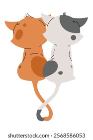 Cats in love hugging in flat cartoon style. Favorite pet on white background. Valentine's day vector illustration for cards, stickers, banners, etc.