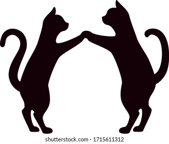 Cats in love isolated on white background, vector silhouettes of enamored cats