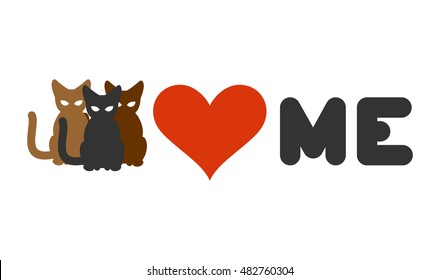 Cats love me. Heart and pets. Logo for cats owner and animal lovers
