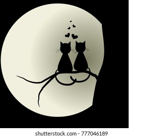 Cats in love with the moon. Lovers. Vector illustration concept