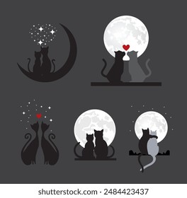 Cats love with moon vector illustration