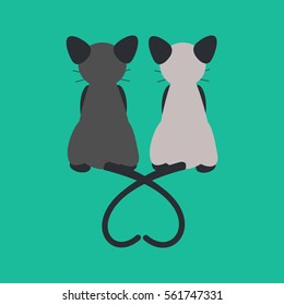 Cats in love on the green background. Vector illustration