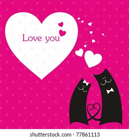 Cats in love on pink greeting card