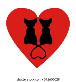 Cats in love on the red background. Vector illustration