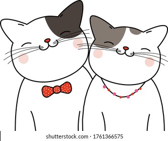 cats in love on a white background, a boy and a girl