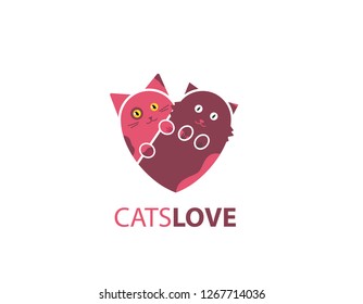 Cats love, pet twin design logo