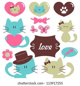 Cats in love romantic vector set of elements