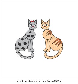 Cats love story. grey and red. vector illustration