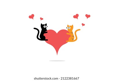 Cats in love, Valentine's Day, red heart, cartoon characters in a modern style, white background, vector size.