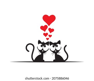 Cats in love, vector. Fun cartoon illustration. Childish wall decals isolated on white background. Wall art, artwork. Cute art design