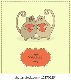 Cats in love. Vintage valentine's day card. Vector illustration.