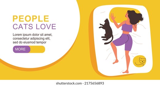 Cats lovers horizontal banner with sleep symbols flat vector illustration