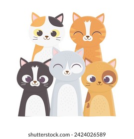 cats make me happy, many cats different breed cartoon vector