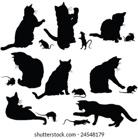 cats and mice silhouette - vector