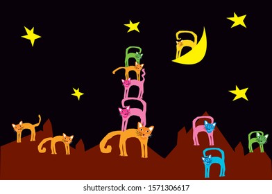 The cats and the moon