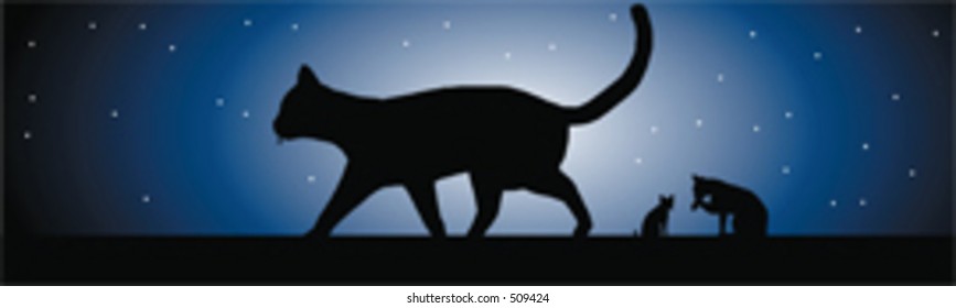 Cats in the moonlight - a vector image - 3 cats sillhouetted