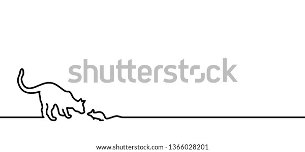 Cats Mouse Drawing Happy Cat Line Stock Vector Royalty Free